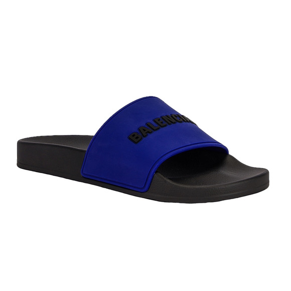 Balenciaga Black Blue Bicolor Rubber Logo Slide Pool Sandal Flip Flop Flat 44 11 - Picture 1 of 12